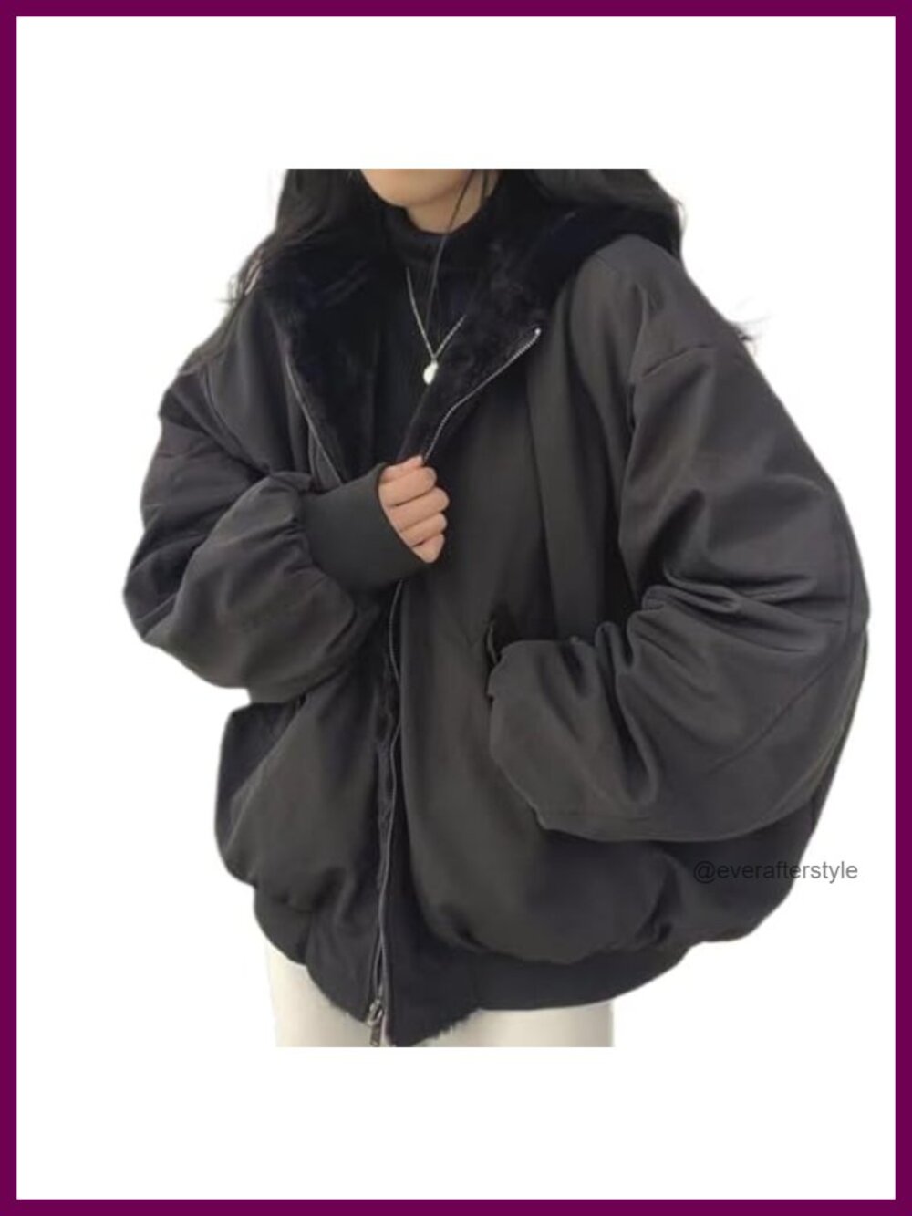 Reversible Sherpa Fleece Zip Up Hoodie Loose Fit Warm Winter Coat